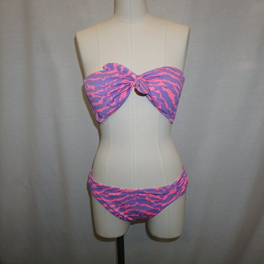 VICTORIA'S SECRET Bandeau Bikini LARGE  pink purple 2 pc swimwear